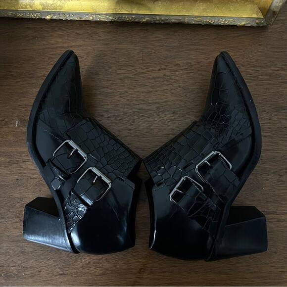 Tibi Black Croc Embossed Buckle Billie Bootie Womens Size 35 / US 5 - Picture 5 of 11